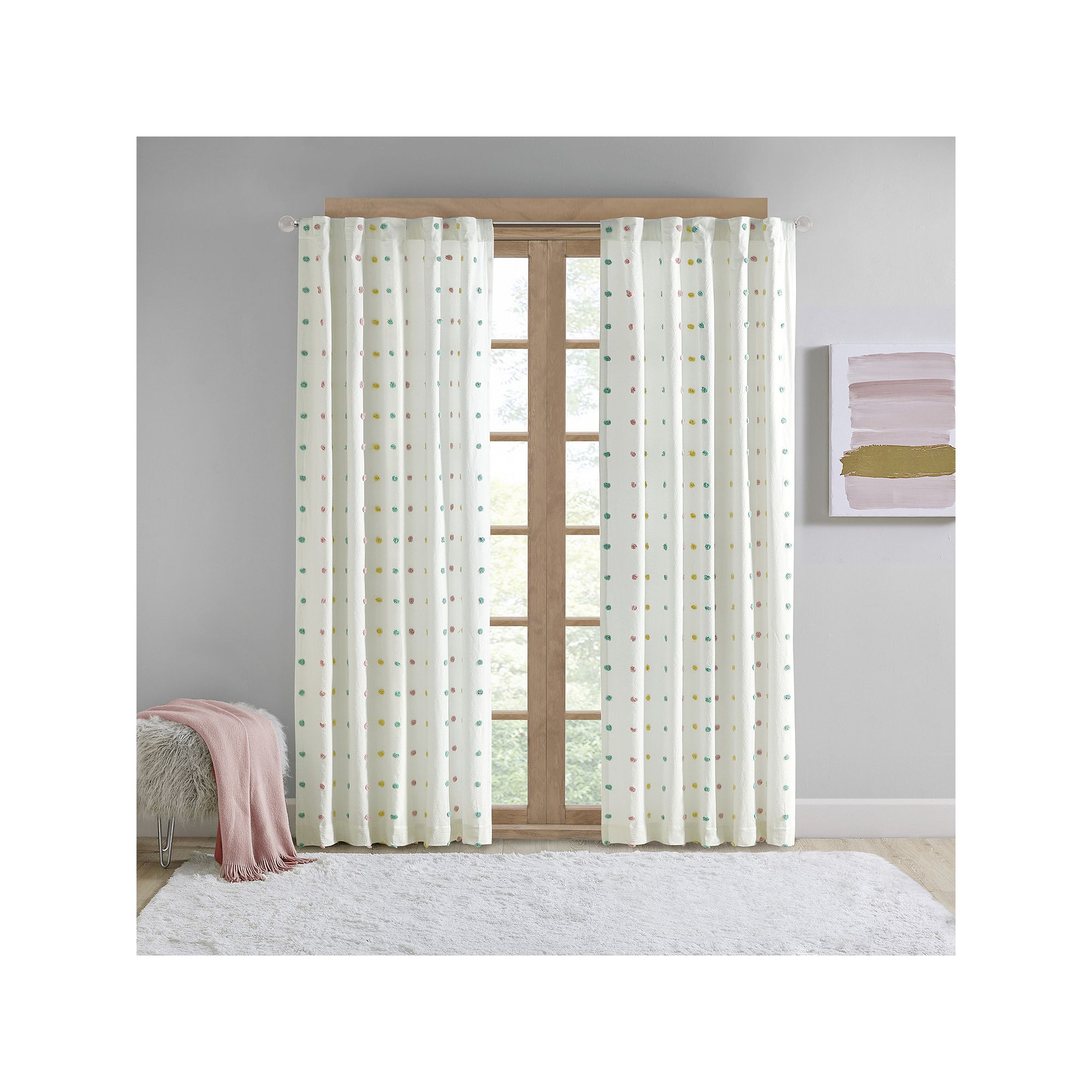 Intelligent Design Ensley Cotton Jacquard Pom Pom Rod Pocket 1-Panel Room D
