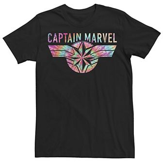 Men's Marvel Captain Marvel Logo Banner Tie Dye Colors Graphic Tee