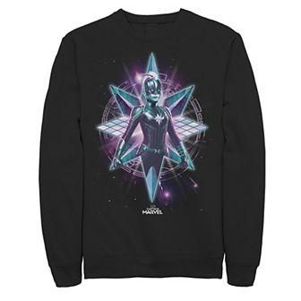 Mens Graphic Teen Guys Marvel Men's Captain Marvel Star Warrior Portrait Graphic Fleece Pullover