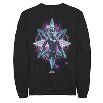 Mens Graphic Teen Guys Marvel Men's Captain Marvel Star Warrior Portrait Graphic Fleece Pullover