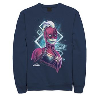Men's Marvel Captain Marvel Space Glow Neon Graphic Fleece Pullover