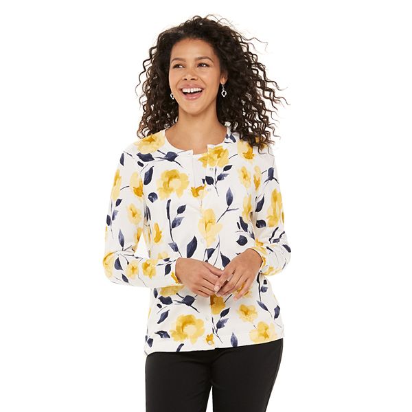 Womens Croft & Barrow® Button-Front Cardigan Sweater - Yellow Floral (X SMALL)