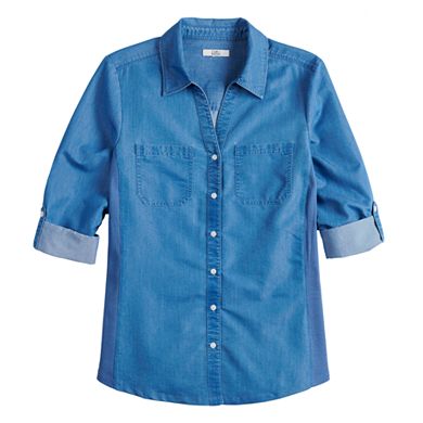 Women's Croft & Barrow® Knit-To-Fit Roll Tab Sleeve Shirt