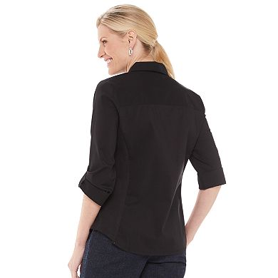 Women's Croft & Barrow® Knit-To-Fit Roll Tab Sleeve Shirt