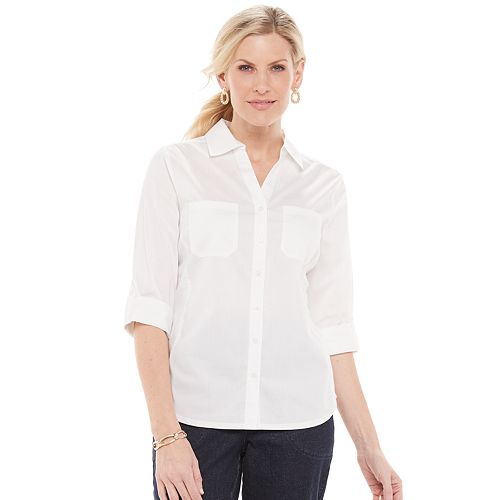 Women's Croft & Barrow® Knit-To-Fit Roll Tab Sleeve Shirt