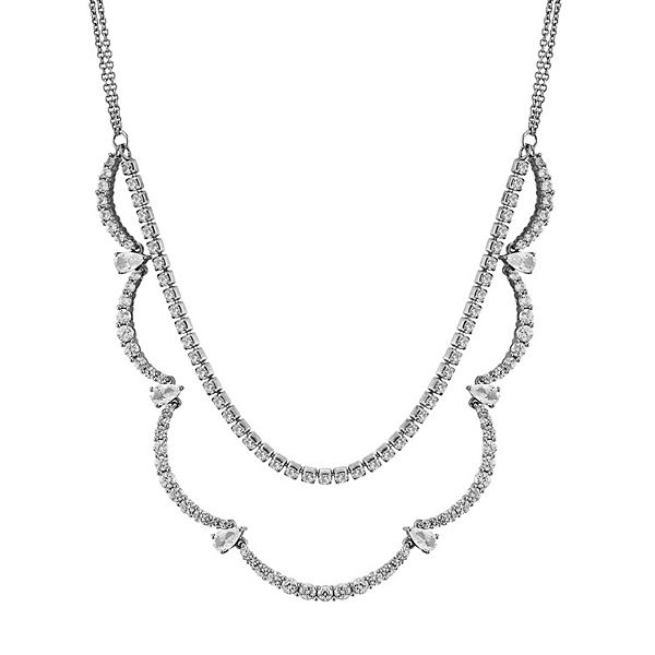 Sterling Silver Lab-created White Sapphire Scalloped Double Row Necklace