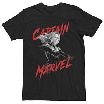 Men's Marvel Captain Marvel Grey Scale Portrait Color Pop Logo Tee