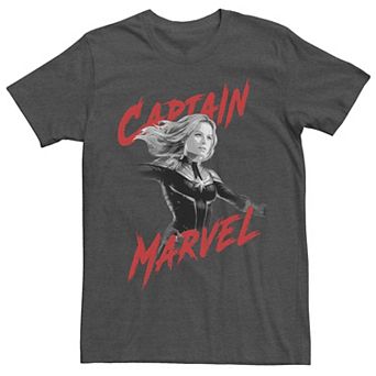Men's Marvel Captain Marvel Grey Scale Portrait Color Pop Logo Tee