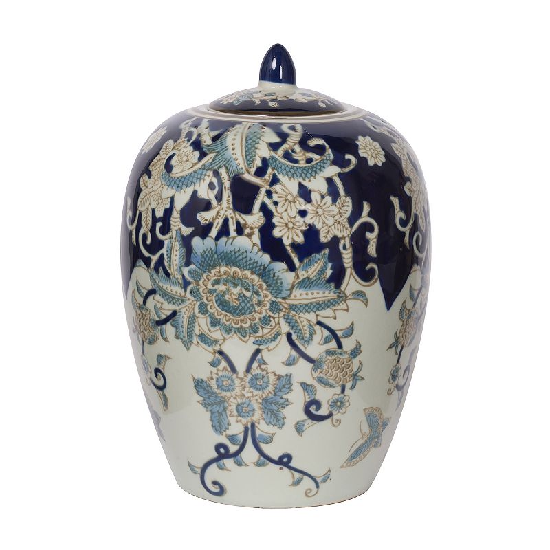Bryn Lidded Decorative Jar Table Decor, Blue