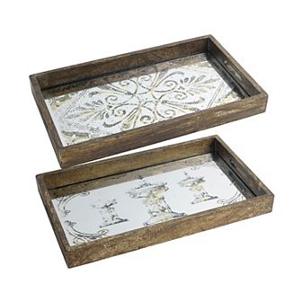 Greta Rectangular Glass & Wood 2 pc Tray Set