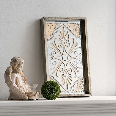 A&B Home Greta Rectangular Glass & Wood 2-Piece Tray Set