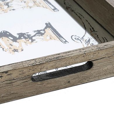 A&B Home Greta Rectangular Glass & Wood 2-Piece Tray Set