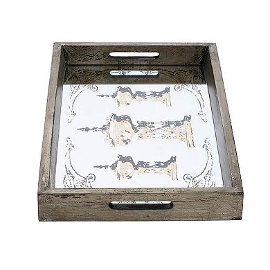 A&B Home Greta Rectangular Glass & Wood 2-Piece Tray Set