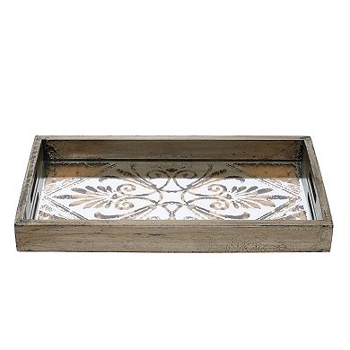 A&B Home Greta Rectangular Glass & Wood 2-Piece Tray Set