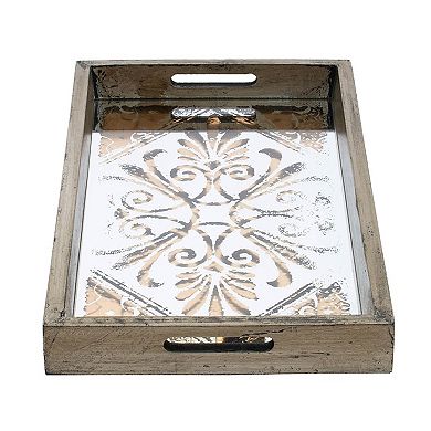 A&B Home Greta Rectangular Glass & Wood 2-Piece Tray Set