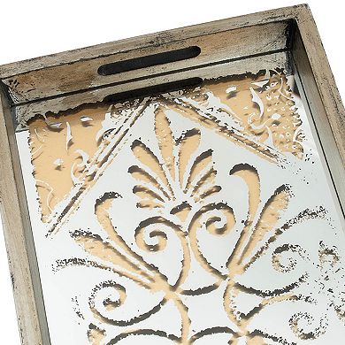 A&B Home Greta Rectangular Glass & Wood 2-Piece Tray Set