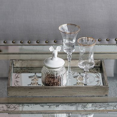 A&B Home Greta Rectangular Glass & Wood 2-Piece Tray Set