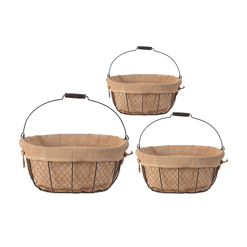 Joyce Oval Canvas Lined Decorative Basket 3-piece Set, Brown