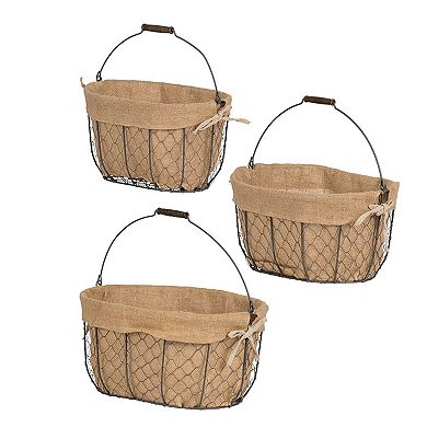 Joyce Oval Canvas Lined Decorative Basket 3-piece Set