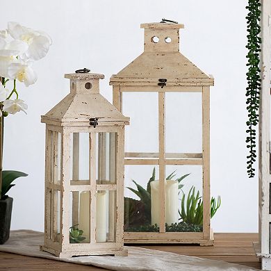 Reed Distressed Lantern Table Decor 2-piece Set