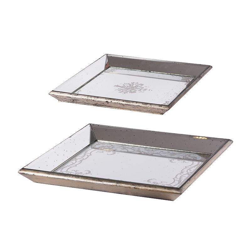 Violet Mirrored Square Tray 2-Piece Set, Silver