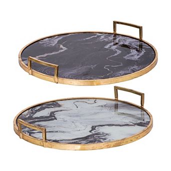 A&B Home Decorative Black & Gold 2 pc Tray Set