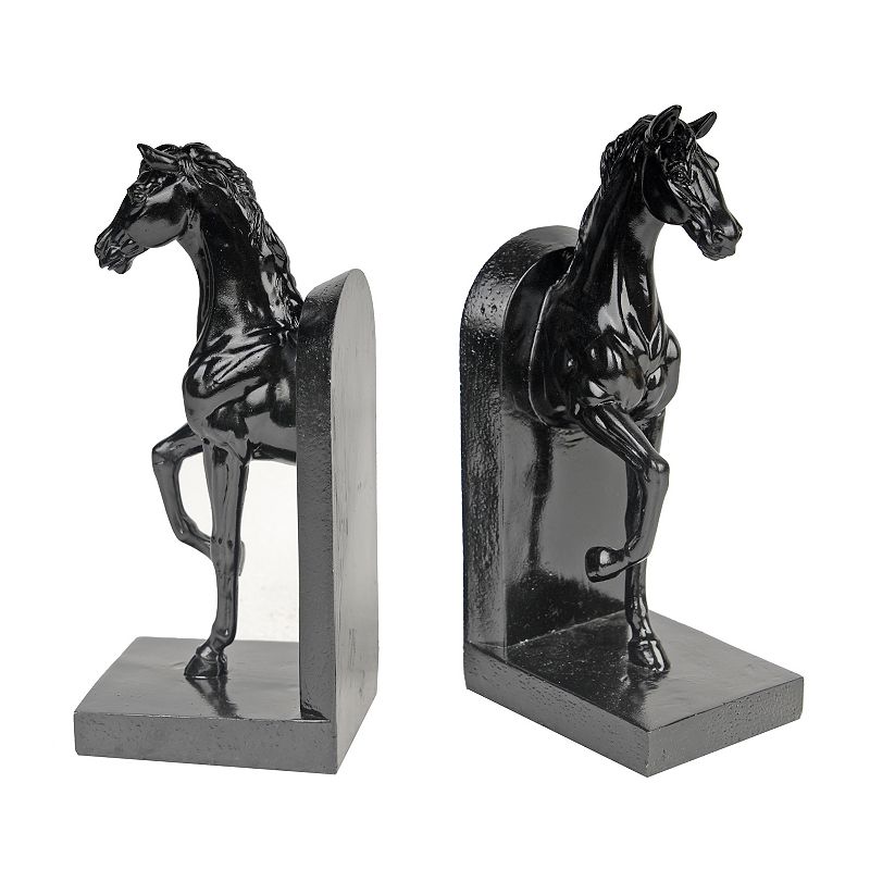 Trotting Horse Bookend Table Decor 2-piece Set, Black