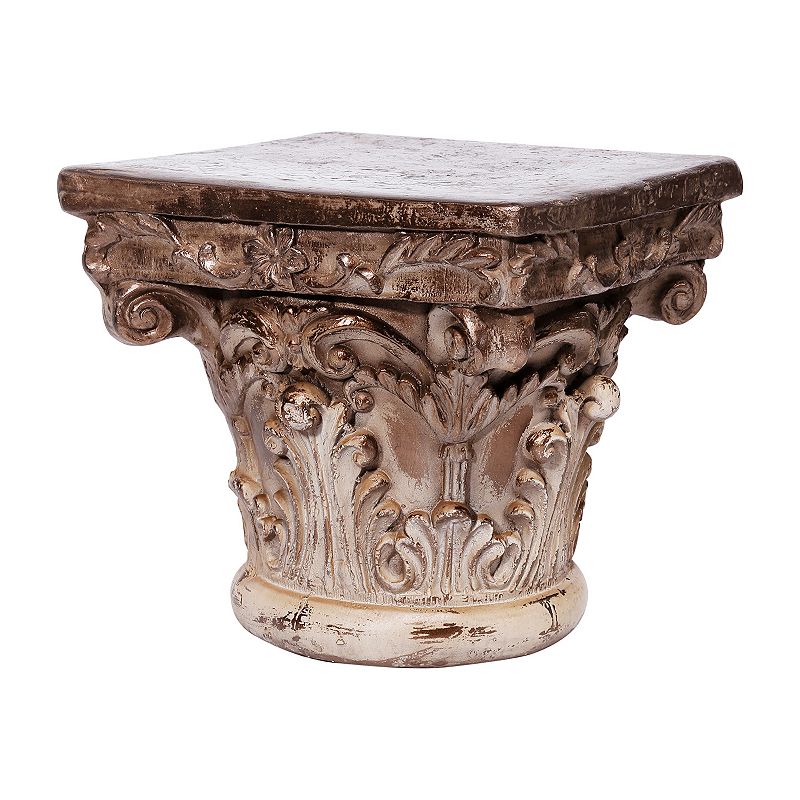 Corinthian Cap Pedestal End Table, Gold