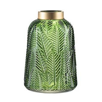 A&B Home Green & Gold Fern Leaf 9-Inch Glass Vase