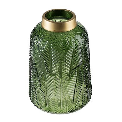  Green & Gold Fern Leaf 9-Inch Glass Vase