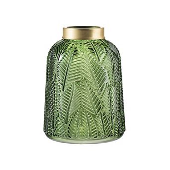 A&B Home Green & Gold Fern Leaf 8-Inch Glass Vase