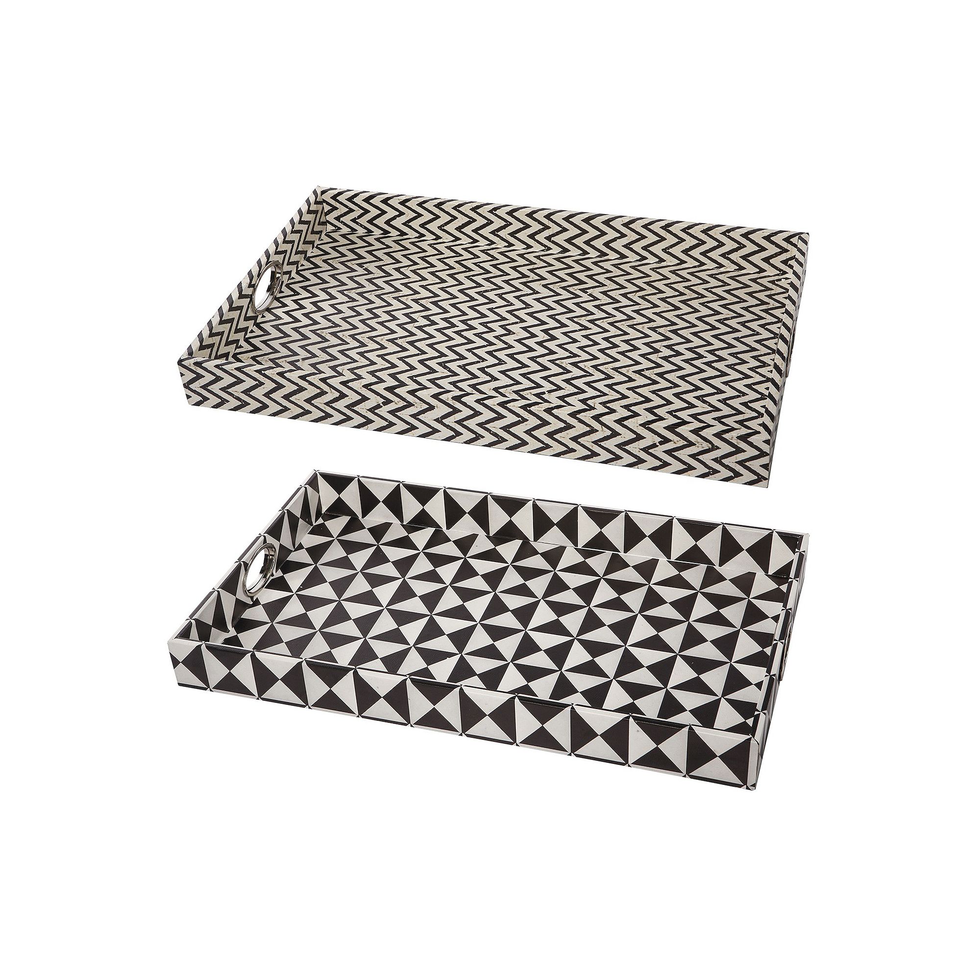 Hanley Geometric Decorative Tray Table Décor 2-piece Set, Black