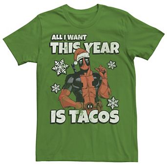 Men's Marvel Deadpool Santa Hat "I Want Tacos" Graphic Tee