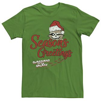Men's Marvel Guardians Rocket Seasons Greetings Paw Print Tee