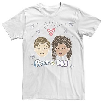 Men's Marvel Spider-Man Far From Home Peter & MJ Cartoon Portrait Graphic Tee