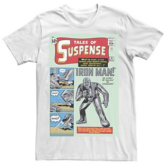 Men's Marvel Avengers Iron Man Classic Suspense Comic Cover Graphic Tee