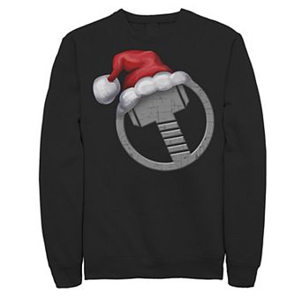 Men's Marvel Thor Hammer Icon Santa Hat Holiday Sweatshirt