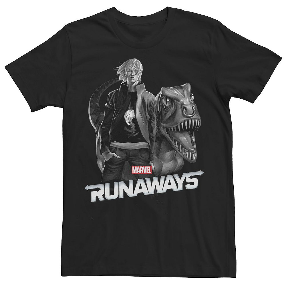 Men's Marvel Runaways Raptor Force Grey Scale Portrait Graphic Tee