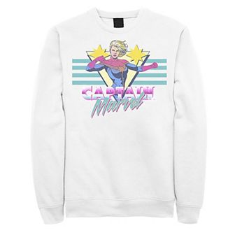 Men's Marvel Captain Marvel Action Pose Retro 80's Logo Poster Graphic Fleece Pullover