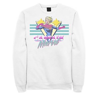 Men's Marvel Captain Marvel Action Pose Retro 80's Logo Poster Graphic Fleece Pullover