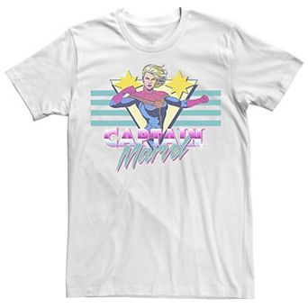Men's Marvel Captain Marvel Action Pose Retro 80's Logo Poster Graphic Tee