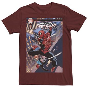 Men's Marvel Spider Man Cityscape Comic Cover Graphic Tee