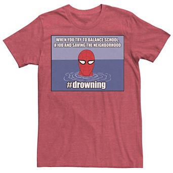 Men's Marvel Spider-Man #drowning Vintage Portrait Panel Graphic Tee