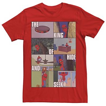 Men's Marvel Spider-Man The King Of Hide And Seek Portrait Panels Graphic Tee