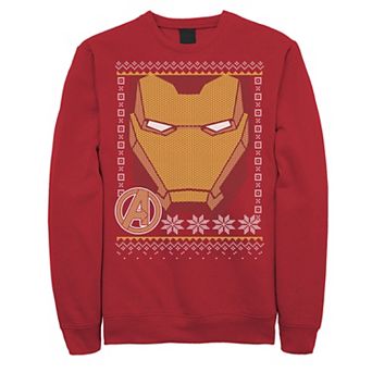Men's Marvel Iron Man Helmet Ugly Christmas Graphic Fleece Pullover