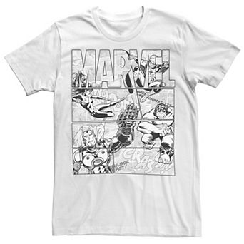 Men's Marvel Retro Avengers Comic Panel Build-Up Graphic Tee