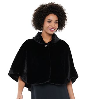 Women's Nina Leonard Faux-Fur Collared Snap Capelet