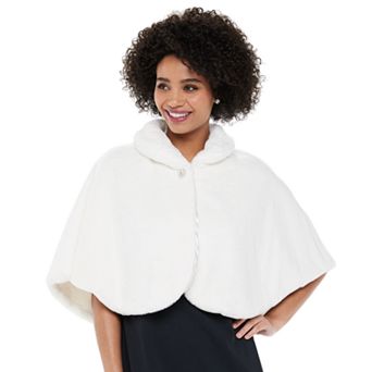Women's Nina Leonard Faux-Fur Collared Snap Capelet