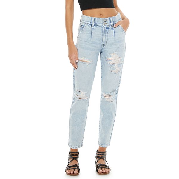 Juniors' High-Rise Pleated Front Jeans