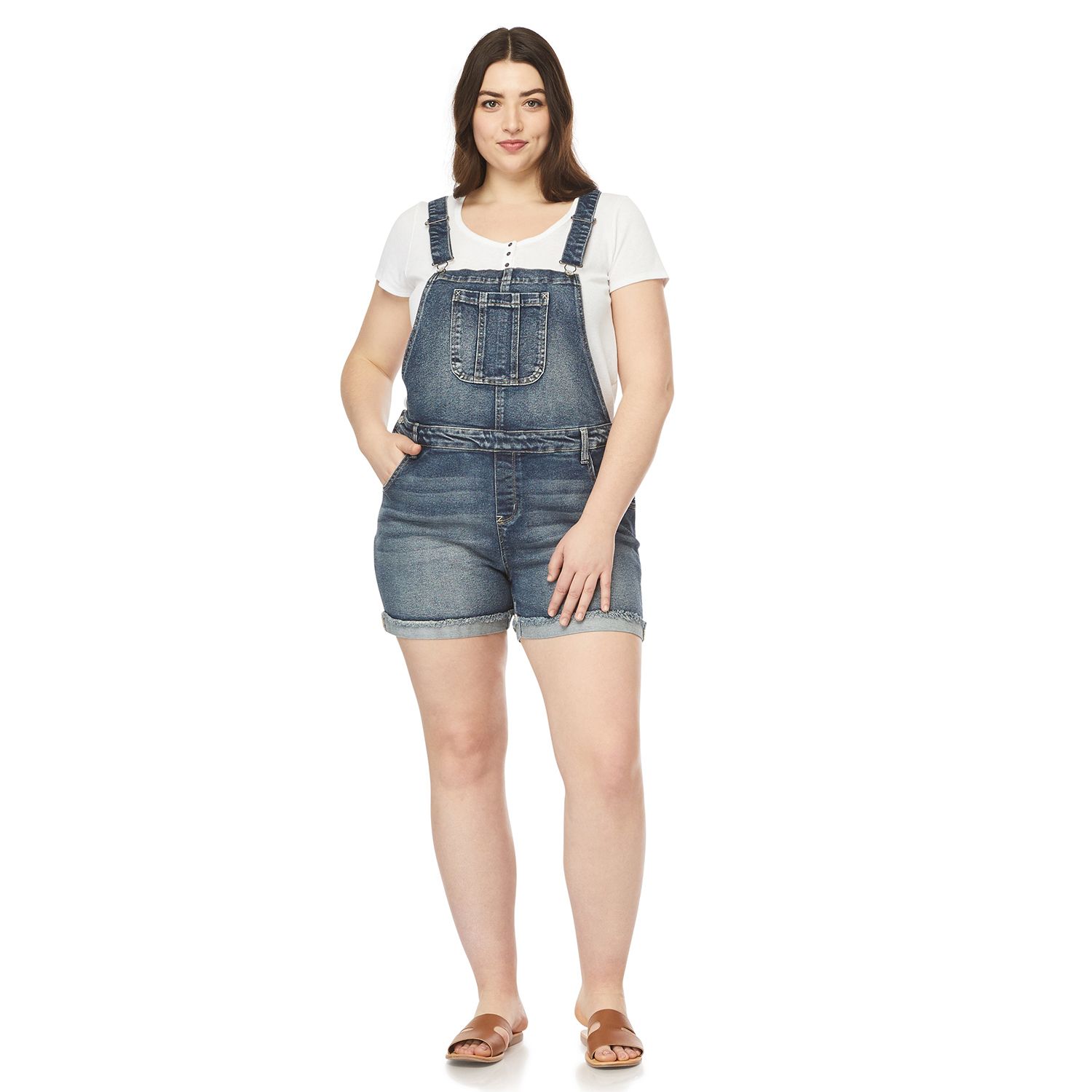 plus size denim short overalls